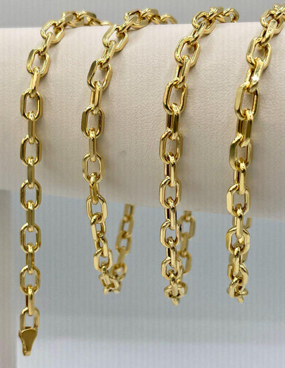 14K Real Solid Gold Diamond Cut, Cable Necklace Chain, Diamond cut Cable Chain (5mm Thickness), Birthday Gift, For Her/Him