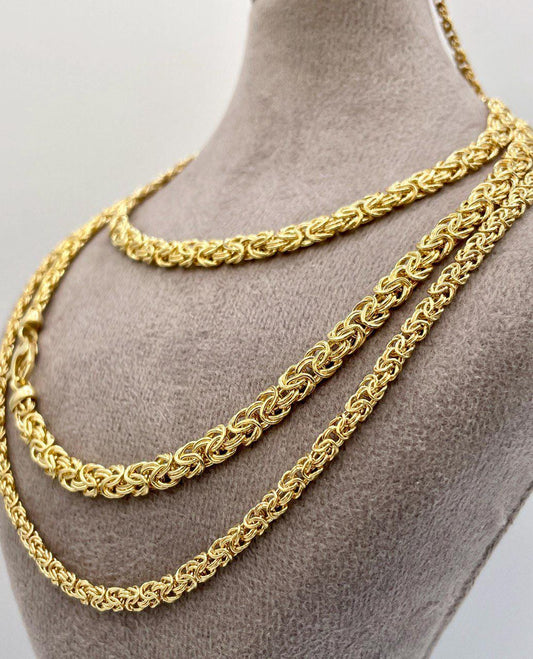 14K Solid Gold Byzantine  Flat Chain Necklace,4mm/5.5mm 14K Solid Gold Links Byzantine  Necklace,Real 14K Yellow Gold Luxury Chain Necklace!