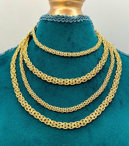 14K Solid Gold Byzantine  Flat Chain Necklace,4mm/5.5mm 14K Solid Gold Links Byzantine  Necklace,Real 14K Yellow Gold Luxury Chain Necklace!