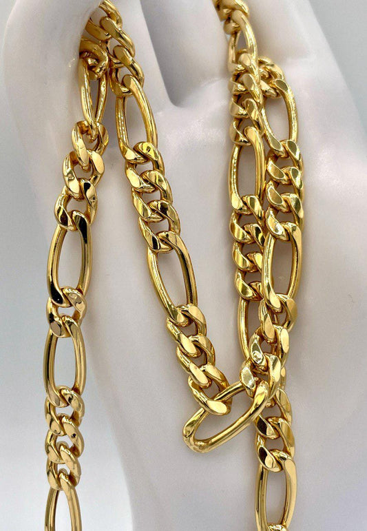 18K Figaro Chain Gold,Real Gold Necklace,7 mm Thickness, Link Chain Necklace Gold,For Her/Him