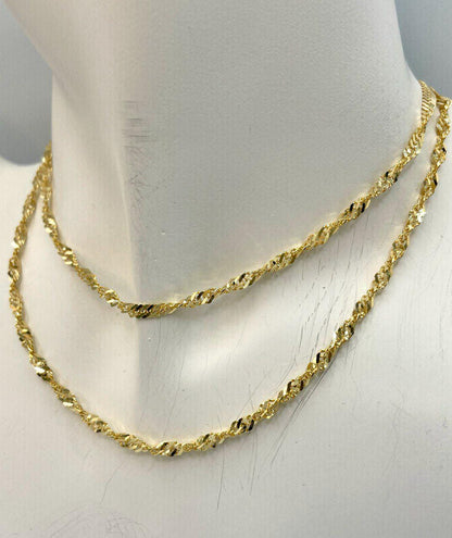 14K Solid GOLD SINGAPORE(2.8mm) NECKLACE Chain,Real Gold,Birthday Gift,For Her/ Him,Anniversary Gift,Valentine Gift,Christmas Gift For Dad.