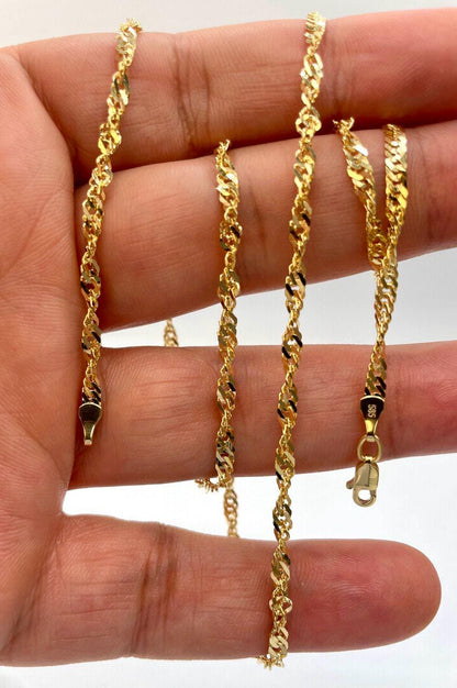 14K Solid GOLD SINGAPORE(2.8mm) NECKLACE Chain,Real Gold,Birthday Gift,For Her/ Him,Anniversary Gift,Valentine Gift,Christmas Gift For Dad.
