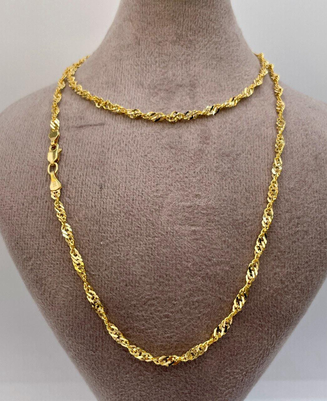 14K Solid GOLD SINGAPORE(2.8mm) NECKLACE Chain,Real Gold,Birthday Gift,For Her/ Him,Anniversary Gift,Valentine Gift,Christmas Gift For Dad.