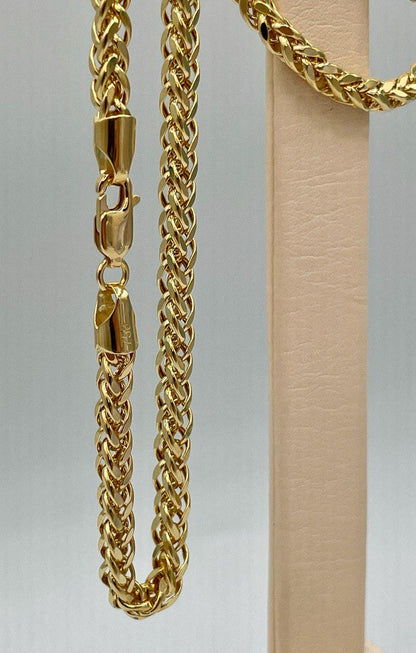 18K Solid Gold Franco Chain Necklace, Real 18K Gold Wheat Foxtail Chain, 3.5 mm_22"- 23.5" Real Gold Chain for Men/Woman, Gift For Her/Him!