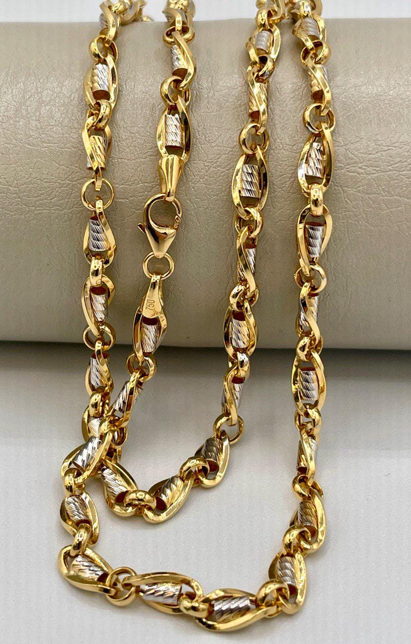18K Solid Gold Cable Chain,4.5mm Thickness,Real Gold Chain Necklace,Diamond Cut, Yellow and White, Gift For Men/Women