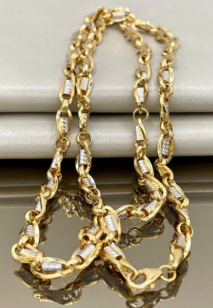 18K Solid Gold Cable Chain,4.5mm Thickness,Real Gold Chain Necklace,Diamond Cut, Yellow and White, Gift For Men/Women