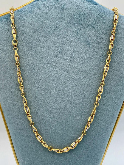 18K Solid Gold Cable Chain,4.5mm Thickness,Real Gold Chain Necklace,Diamond Cut, Yellow and White, Gift For Men/Women