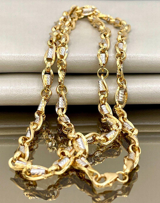 18K Solid Gold Cable Chain,4.5mm Thickness,Real Gold Chain Necklace,Diamond Cut, Yellow and White, Gift For Men/Women