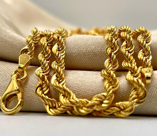 Solid Gold 18k Rope Chain, Chunky Gold Rope Chain,Real Gold Chain (4mm) Thickness, For Him/Her,Birthday Gift,Anniversary Gift.