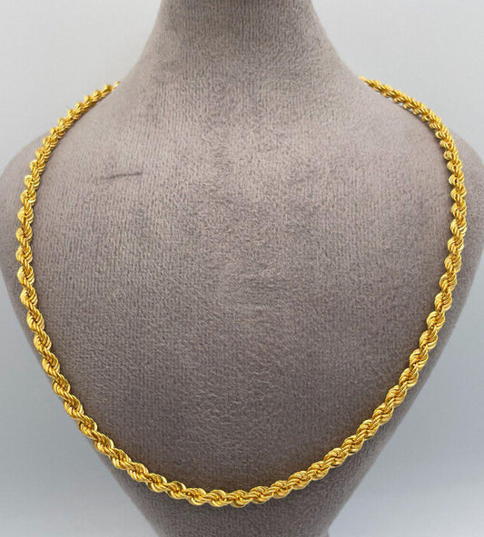 Solid Gold 18k Rope Chain, Chunky Gold Rope Chain,Real Gold Chain (4mm) Thickness, For Him/Her,Birthday Gift,Anniversary Gift.