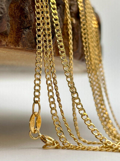 18K GOLD CURB NECKLACE Chain (1.5mm)Thickness, Real Gold,Solid Gold,For Him,For Her,Birthday Gift,Anniversary Gift,Gift For Dad/Mum.