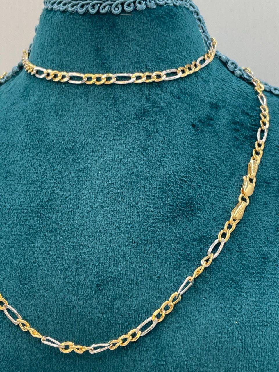 18K Gold Figaro Chain,Guaranteed High-Quality 18K Solid Gold Two-Tone Figaro Chain,Real Sold Gold,Birthday Gift, For Her/Him