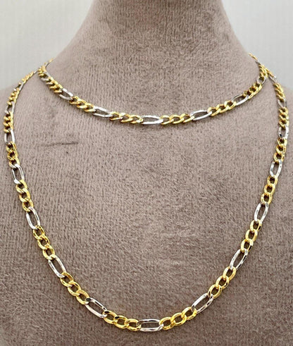 18K Gold Figaro Chain,Guaranteed High-Quality 18K Solid Gold Two-Tone Figaro Chain,Real Sold Gold,Birthday Gift, For Her/Him