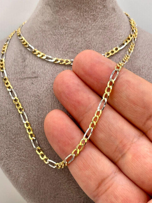 18K Gold Figaro Chain,Guaranteed High-Quality 18K Solid Gold Two-Tone Figaro Chain,Real Sold Gold,Birthday Gift, For Her/Him