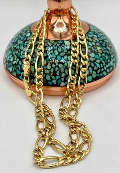 18K Figaro Chain Gold,Real Gold Necklace,5.5mm Thickness, Link Chain Necklace Gold,For Her/Him