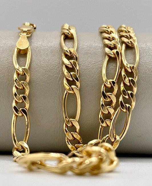 18K Figaro Chain Gold,Real Gold Necklace,5.5mm Thickness, Link Chain Necklace Gold,For Her/Him