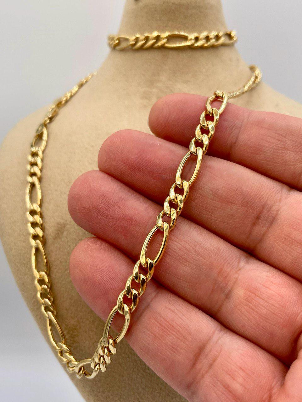 18K Figaro Chain Gold,Real Gold Necklace,5.5mm Thickness, Link Chain Necklace Gold,For Her/Him