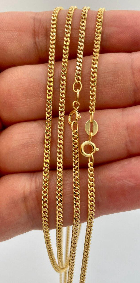 18K Solid Gold Curb Chain Necklace,Real 18K Gold Miami Cuban Link Chain,2mm21.5"(55cm) length 18K Gold Chain for Men/Women, for Him/Her!