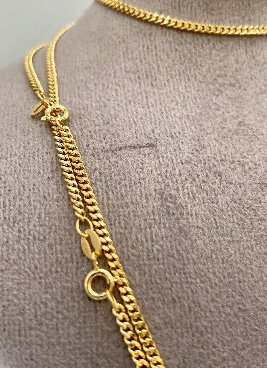 18K Solid Gold Curb Chain Necklace,Real 18K Gold Miami Cuban Link Chain,2mm21.5"(55cm) length 18K Gold Chain for Men/Women, for Him/Her!