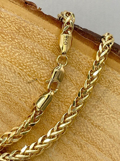 18K Solid Gold Franco Chain Necklace, Real 18K Gold Wheat Foxtail Chain, 3.5 mm_22"- 23.5" Real Gold Chain for Men/Woman, Gift For Her/Him!