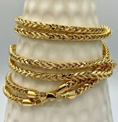 18K Solid Gold Franco Chain Necklace, Real 18K Gold Wheat Foxtail Chain, 3.5 mm_22"- 23.5" Real Gold Chain for Men/Woman, Gift For Her/Him!
