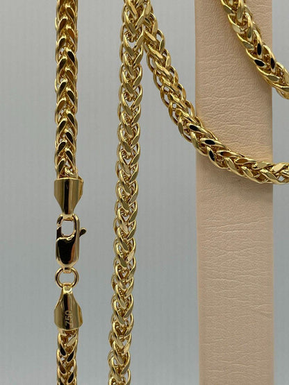 18K Solid Gold Franco Chain Necklace, Real 18K Gold Wheat Foxtail Chain, 3.5 mm_22"- 23.5" Real Gold Chain for Men/Woman, Gift For Her/Him!