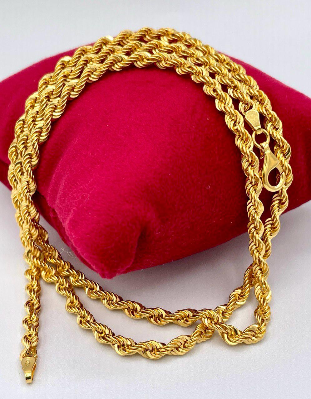 Solid Gold 18k Rope Chain, Chunky Gold Rope Chain,Real Gold Chain (4mm) Thickness, For Him/Her,Birthday Gift,Anniversary Gift.