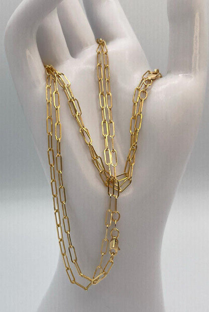 18K Solid Gold Paperclip Chain Necklace – Real 18K Yellow Gold – 2.5mm Thick, 20 Inch – Dainty Everyday Chain – Unisex Gold Necklace