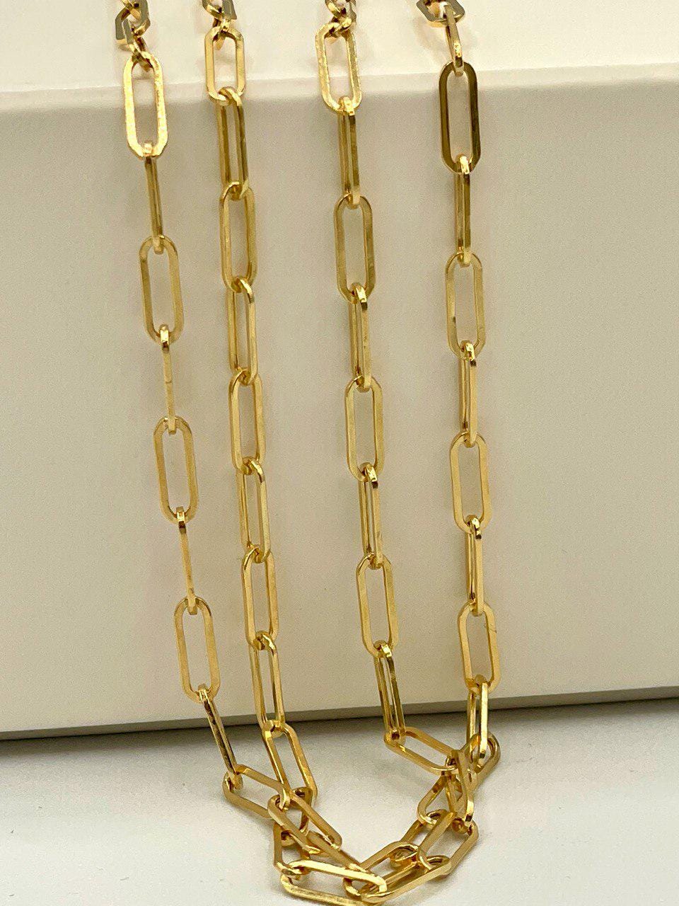 18K Solid Gold Paperclip Chain Necklace – Real 18K Yellow Gold – 2.5mm Thick, 20 Inch – Dainty Everyday Chain – Unisex Gold Necklace
