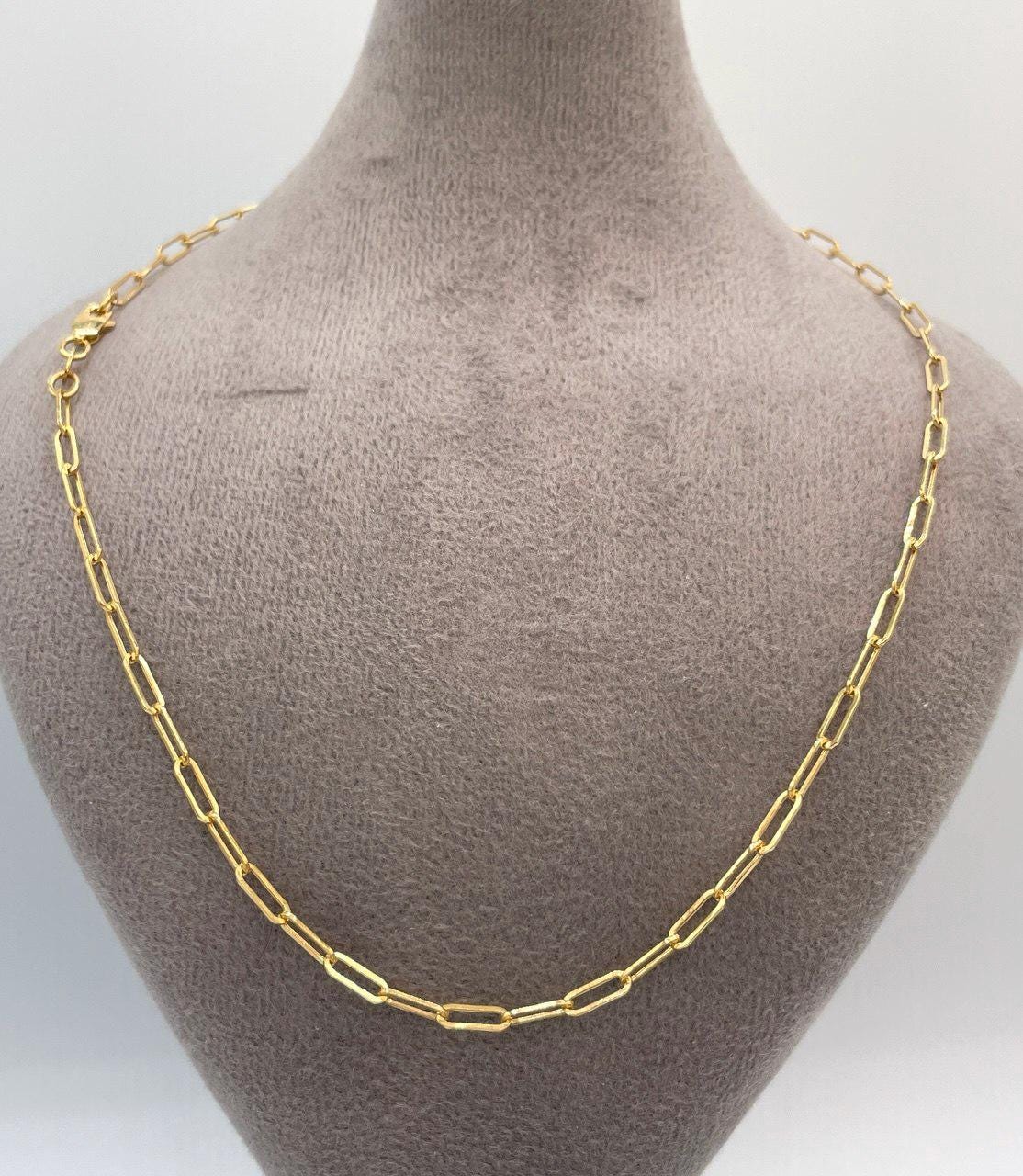 18K Solid Gold Paperclip Chain Necklace – Real 18K Yellow Gold – 2.5mm Thick, 20 Inch – Dainty Everyday Chain – Unisex Gold Necklace