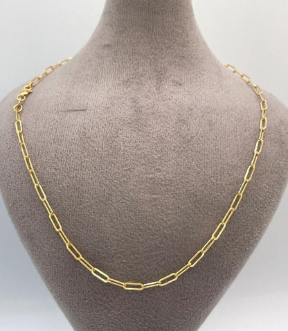 18K Solid Gold Paperclip Chain Necklace – Real 18K Yellow Gold – 2.5mm Thick, 20 Inch – Dainty Everyday Chain – Unisex Gold Necklace