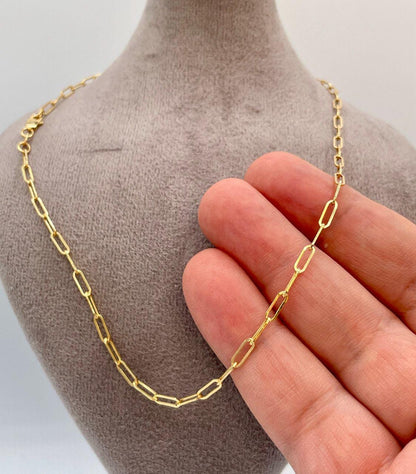 18K Solid Gold Paperclip Chain Necklace – Real 18K Yellow Gold – 2.5mm Thick, 20 Inch – Dainty Everyday Chain – Unisex Gold Necklace