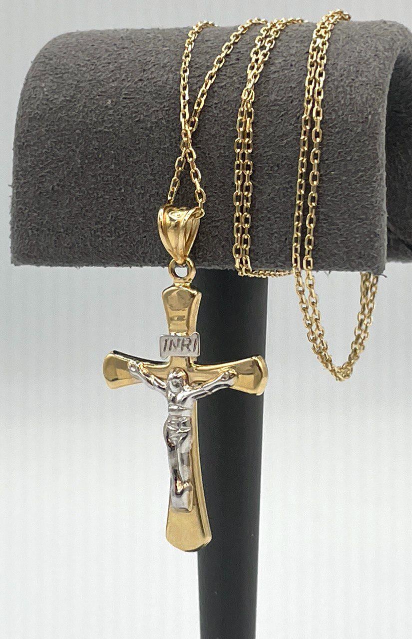 18K Cross Necklace, Real Gold Crucifix Necklace,1.5"Height Cross, Cable Chain Necklace, Birthday Gift, Mothers Day, Gift For Her/Him!