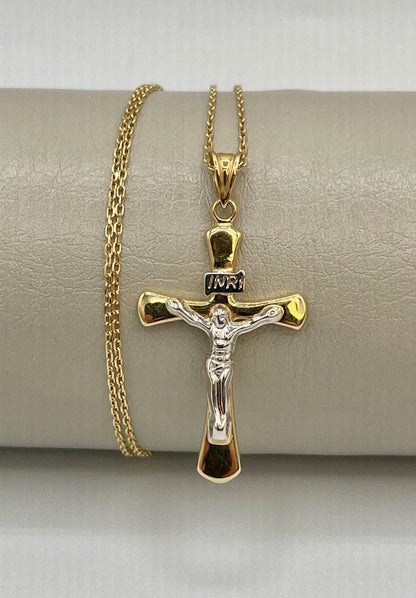 18K Cross Necklace, Real Gold Crucifix Necklace,1.5"Height Cross, Cable Chain Necklace, Birthday Gift, Mothers Day, Gift For Her/Him!