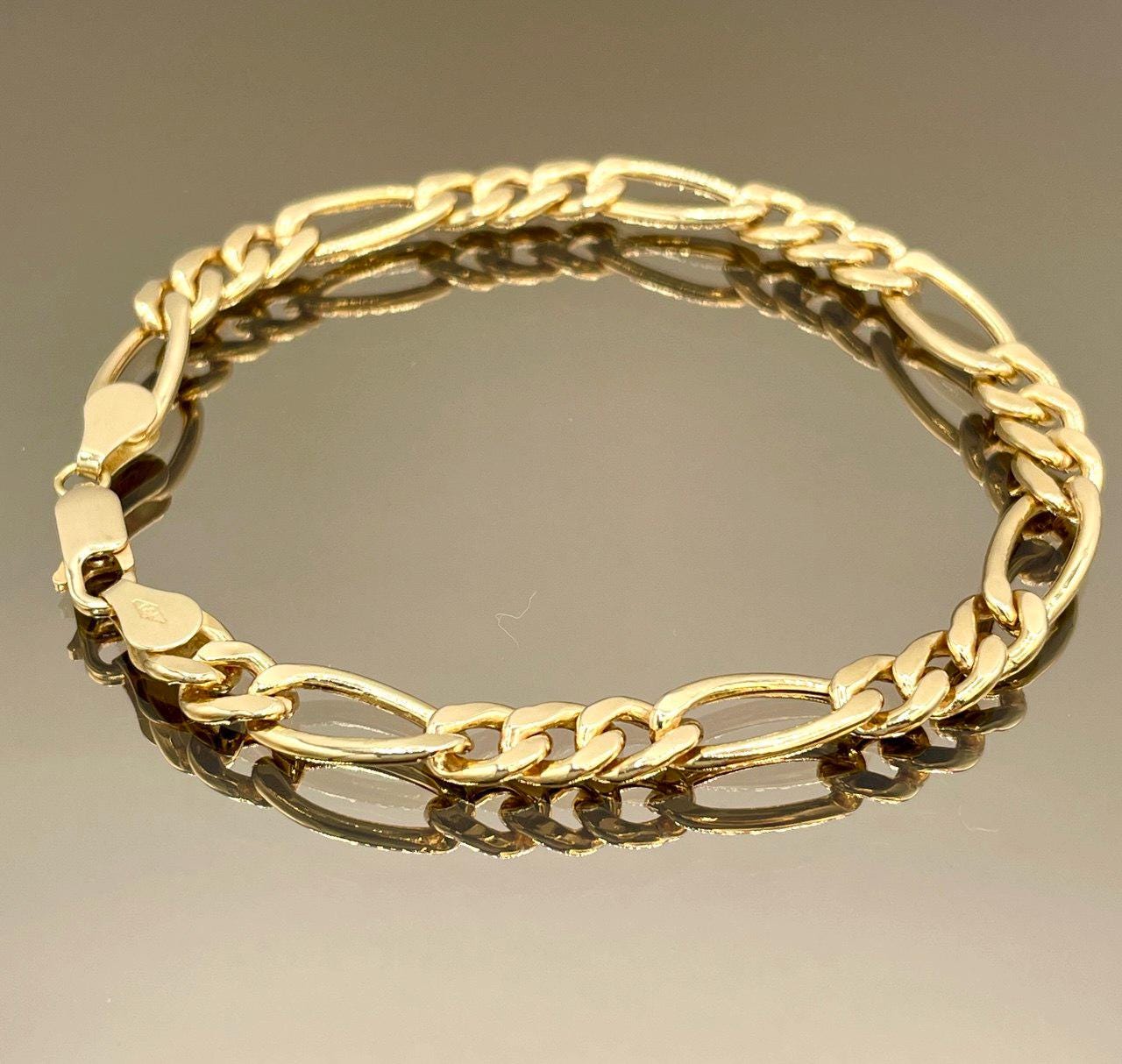 18K Real Gold Figaro Bracelet,6.5mm Width, Figaro Link Chain, Birthday Gift For Her/Him
