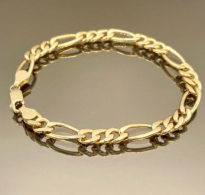 18K Real Gold Figaro Bracelet,6.5mm Width, Figaro Link Chain, Birthday Gift For Her/Him
