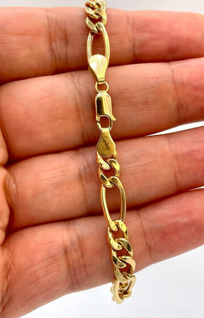 18K Real Gold Figaro Bracelet,6.5mm Width, Figaro Link Chain, Birthday Gift For Her/Him