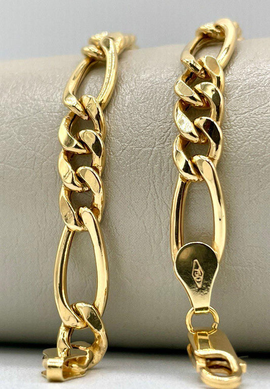18K Real Gold Figaro Bracelet,6.5mm Width, Figaro Link Chain, Birthday Gift For Her/Him