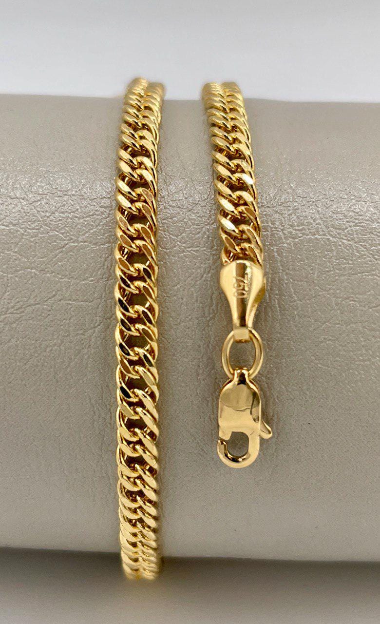 18K Solid Gold Curb Cuban Bracelet Chain, Real 18K Yellow Gold Bracelet, 3mm wide_8" Curb Links Bracelet for Men & Women, Birthday Gift!