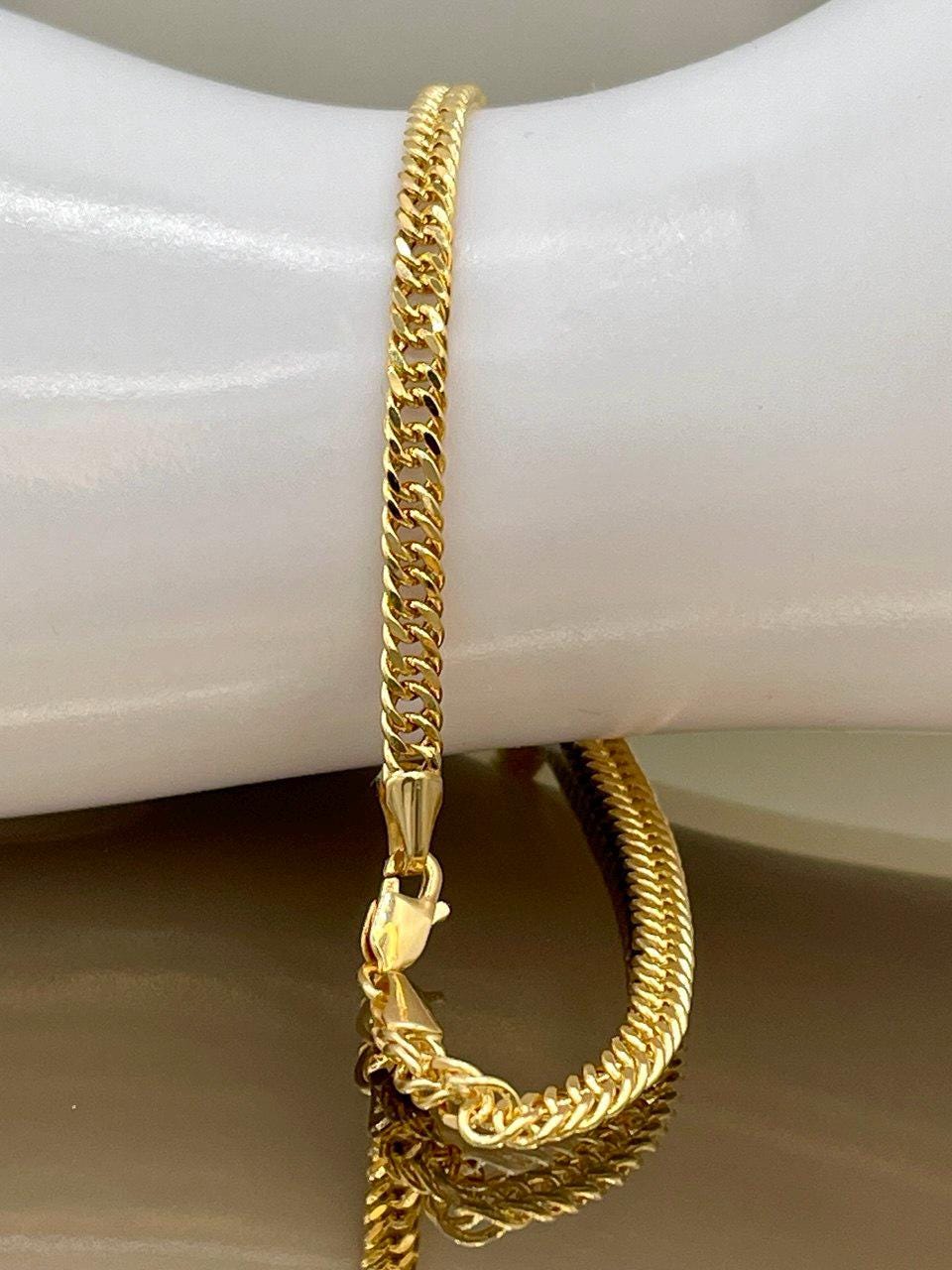 18K Solid Gold Curb Cuban Bracelet Chain, Real 18K Yellow Gold Bracelet, 3mm wide_8" Curb Links Bracelet for Men & Women, Birthday Gift!