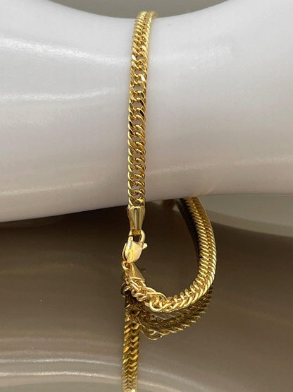 18K Solid Gold Curb Cuban Bracelet Chain, Real 18K Yellow Gold Bracelet, 3mm wide_8" Curb Links Bracelet for Men & Women, Birthday Gift!