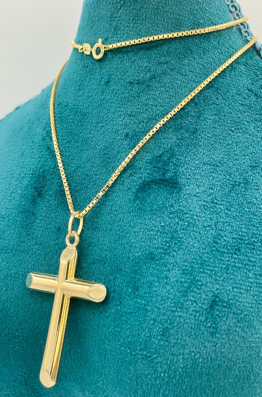 Luxury 18K Solid Gold Cross Pendant with Box Chain_Timeless & Elegant, Sleek Box Chain For Men/Women, Premium Quality Cross (2" inch)Height.