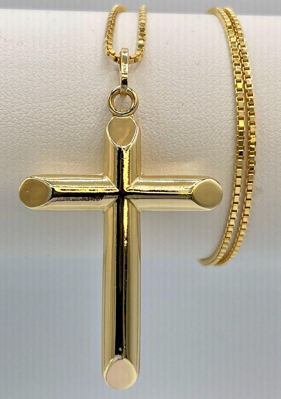 Luxury 18K Solid Gold Cross Pendant with Box Chain_Timeless & Elegant, Sleek Box Chain For Men/Women, Premium Quality Cross (2" inch)Height.