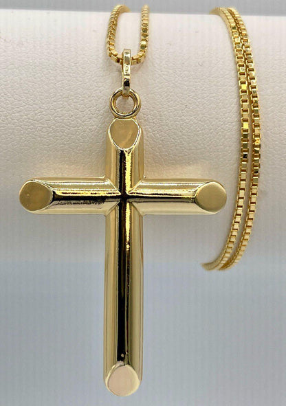 Luxury 18K Solid Gold Cross Pendant with Box Chain_Timeless & Elegant, Sleek Box Chain For Men/Women, Premium Quality Cross (2" inch)Height.