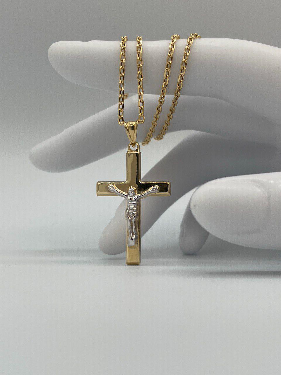 Solid  18K Cross Necklace Gold, Real Gold Crucifix & Necklace, Solid Cable Necklace(1.2 mm) Thickness, Gift For Her/Him!