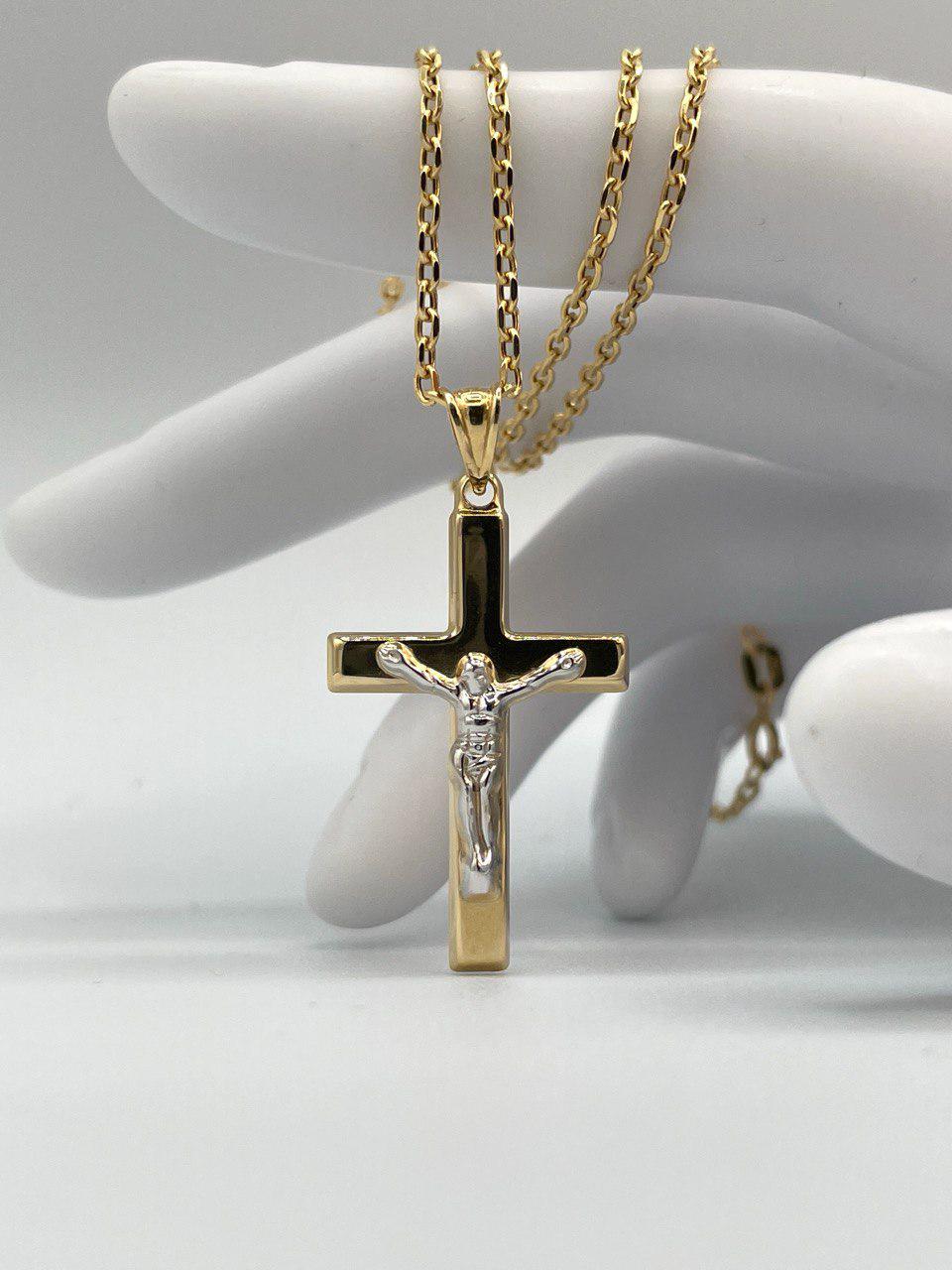 Solid  18K Cross Necklace Gold, Real Gold Crucifix & Necklace, Solid Cable Necklace(1.2 mm) Thickness, Gift For Her/Him!