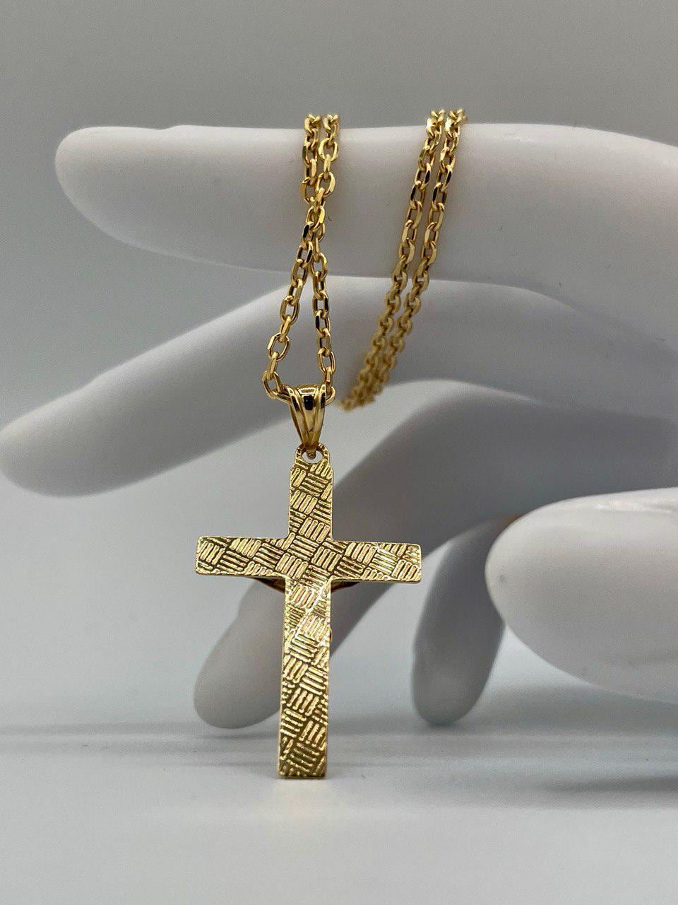 Solid  18K Cross Necklace Gold, Real Gold Crucifix & Necklace, Solid Cable Necklace(1.2 mm) Thickness, Gift For Her/Him!