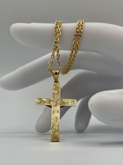 Solid  18K Cross Necklace Gold, Real Gold Crucifix & Necklace, Solid Cable Necklace(1.2 mm) Thickness, Gift For Her/Him!