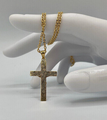 Solid  18K Cross Necklace Gold, Real Gold Crucifix & Necklace, Solid Cable Necklace(1.2 mm) Thickness, Gift For Her/Him!