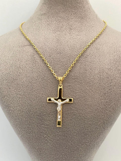 Solid  18K Cross Necklace Gold, Real Gold Crucifix & Necklace, Solid Cable Necklace(1.2 mm) Thickness, Gift For Her/Him!